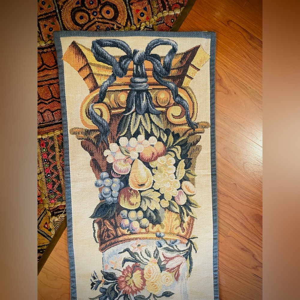 VTG Point Des Meurins French Tapestry Floral Column Wall Hanging Elegant 49x13” - Picture 5 of 10
